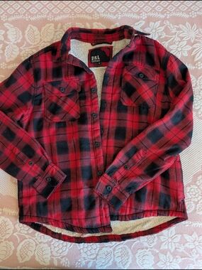 DBL Red & Black Plaid Sherpa-Lined Flannel Shirt Jacket